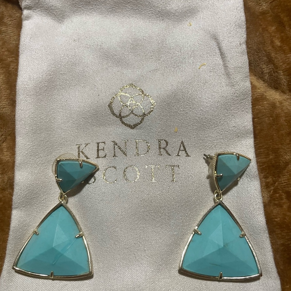Kendra Scott Maury Turquoise Magnesite Double Drop Triangle Earrings - Gold